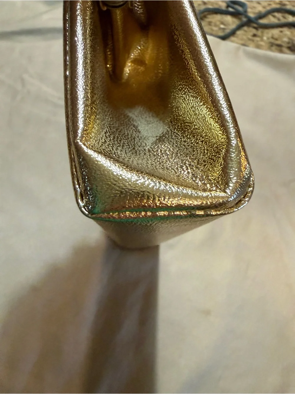 Vintage Gold Metallic Frame Clutch Handbag with Chain